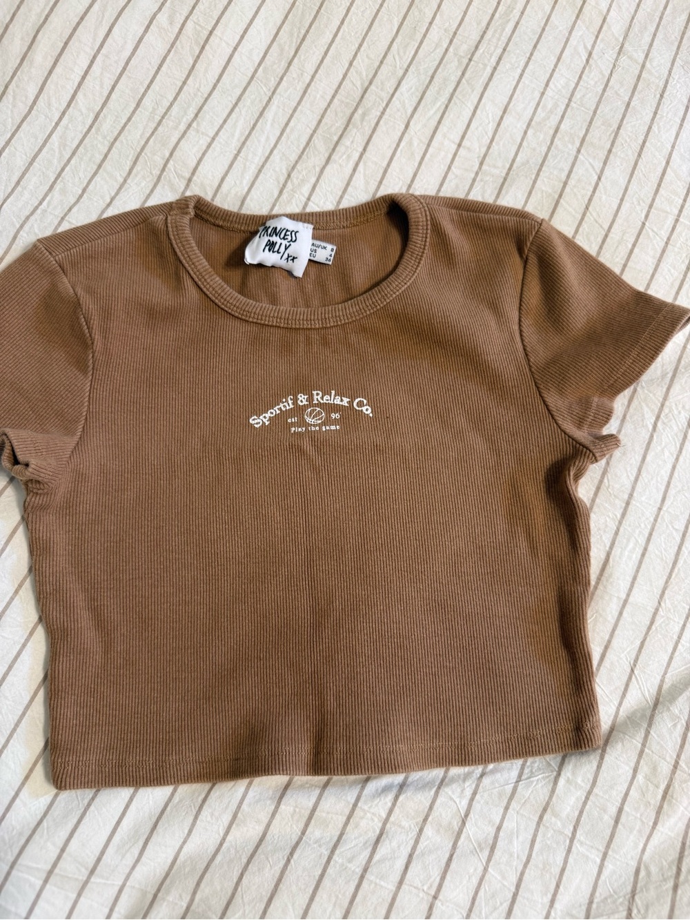 Princess Polly Brown Ribbed Crop Tee